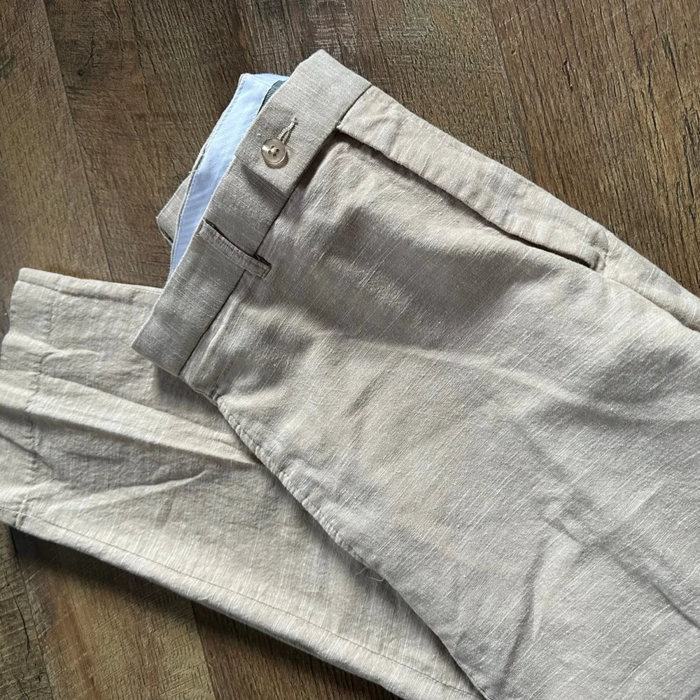 Men's PAULO SOLARI Beige Tailored Fit Trousers Waist 34